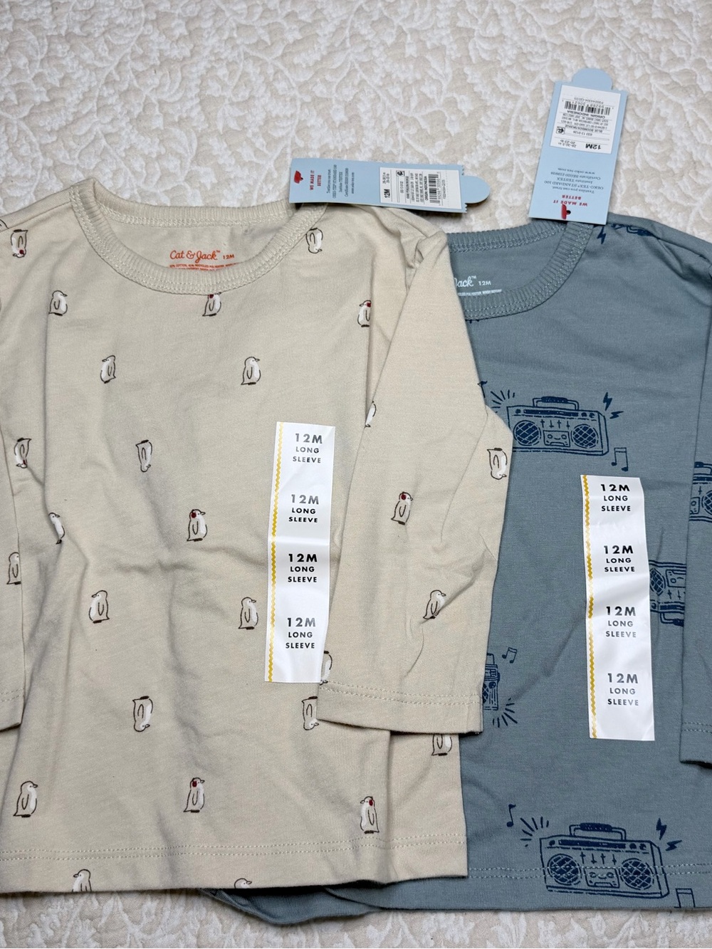 Cat & Jack 2-Pack Long-Sleeve Toddler Tops in Beige and Slate Blue